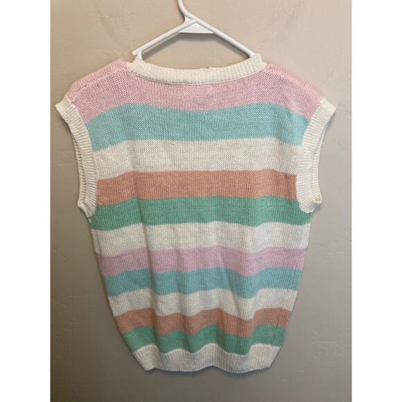Wye Oaks 90's Vintage Pastel Striped Sleeveless Button Up Sweater Size Medium - Picture 7 of 8